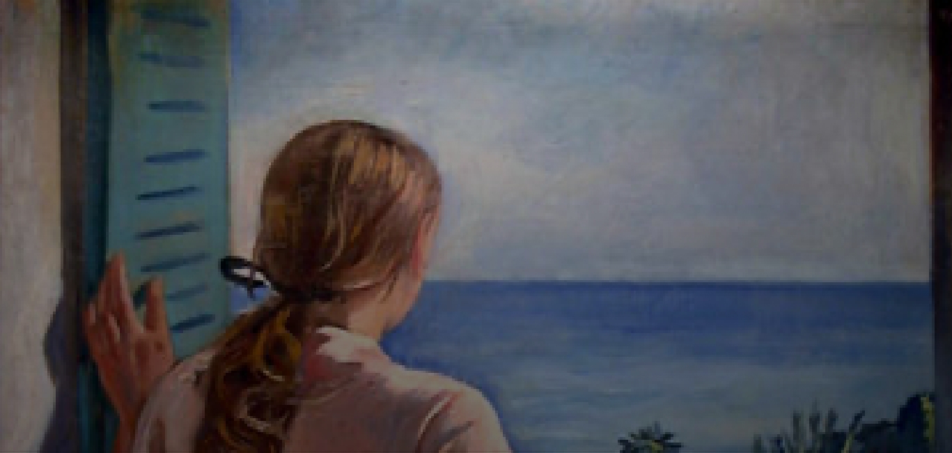 Description of the image of the girl looking out the window.